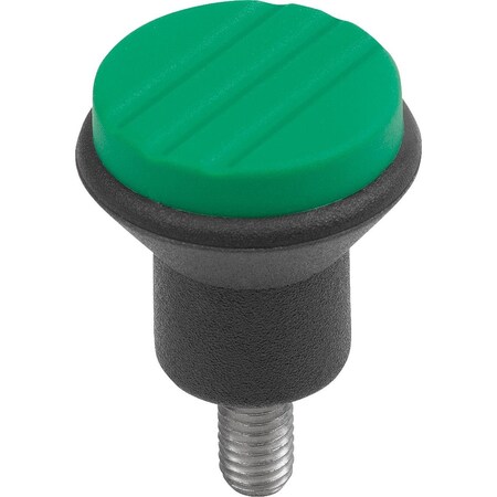 Mushroom Knob Size:1 D=M04X10, D1=21, Plastic Black Ral7021, Comp:Stainless Steel, Cap:Green Ral6032